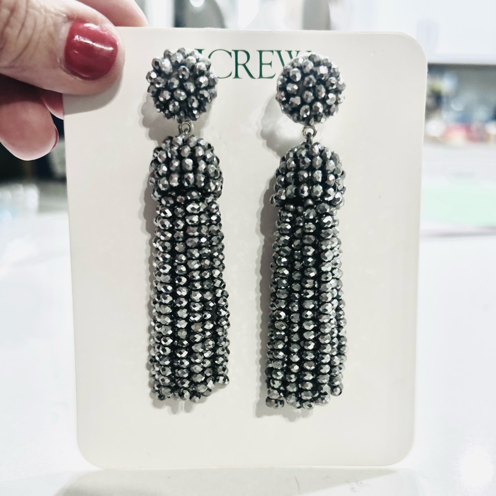 J. Crew Faceted Beaded Tassel Earrings NWT